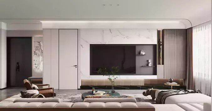 modern living and dining room interior  3D model 5