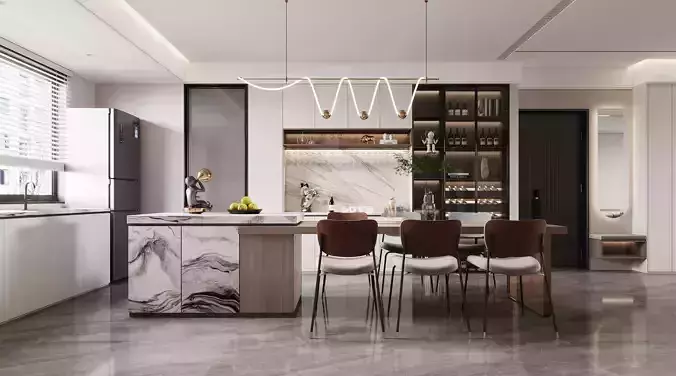 modern living and dining room interior  3D model 4