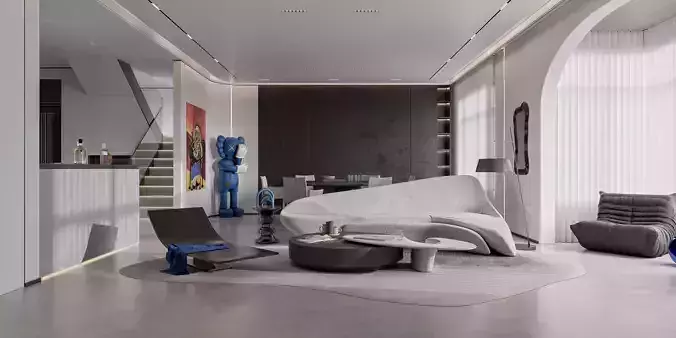 modern living and dining room interior 