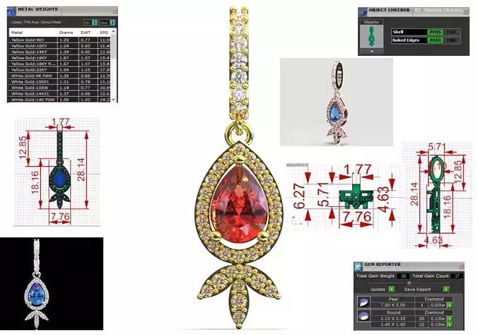 Ruby Teardrop with Diamond Halo and Leaf Pendant model jp0357