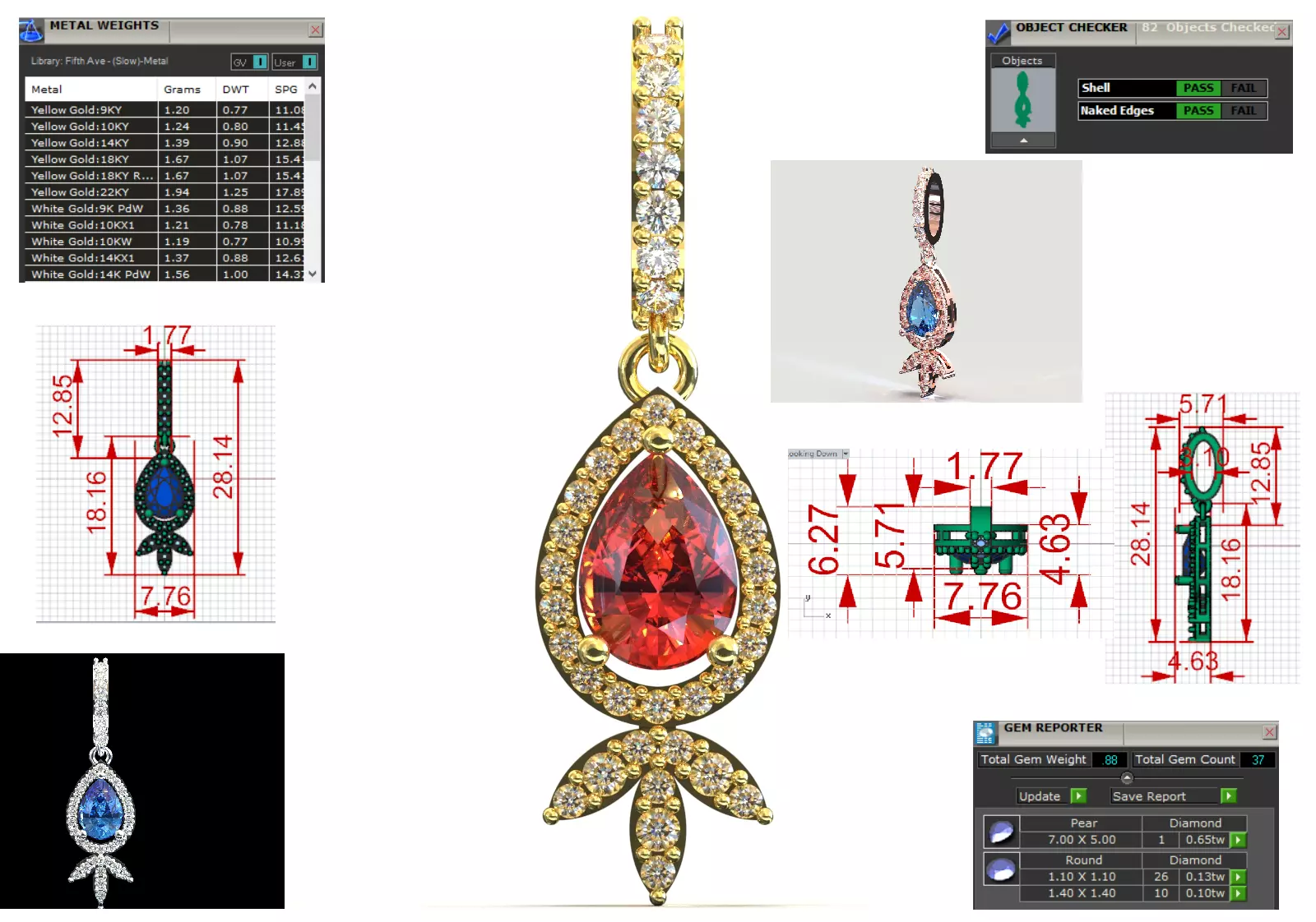 Ruby Teardrop with Diamond Halo and Leaf Pendant model jp0357 3D print model