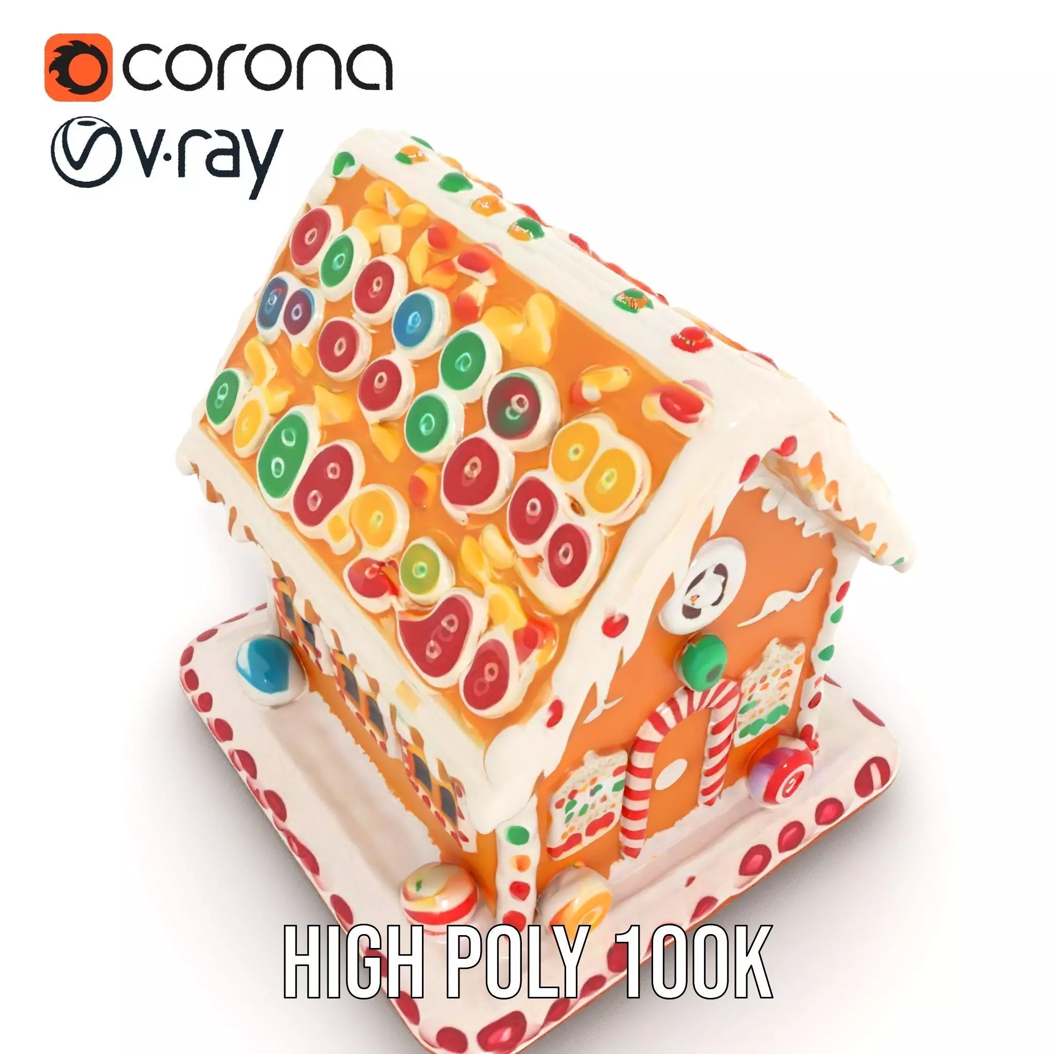 Colorful Gingerbread House model pack Low-poly 3D model_22