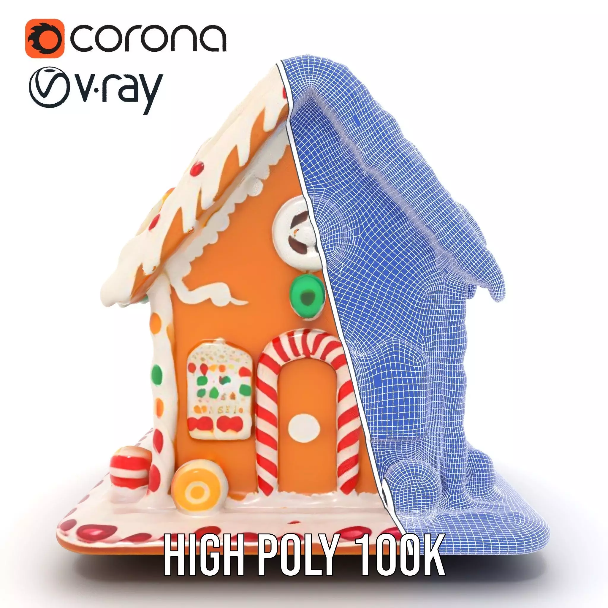 Colorful Gingerbread House model pack Low-poly 3D model_35