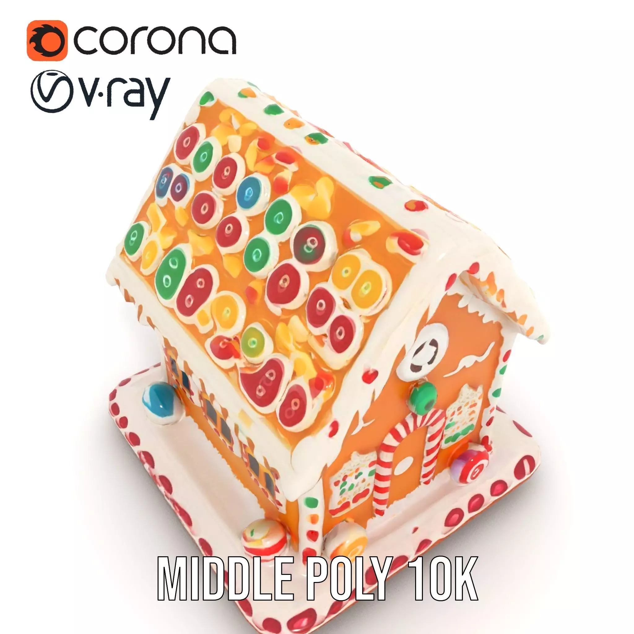 Colorful Gingerbread House model pack Low-poly 3D model_23