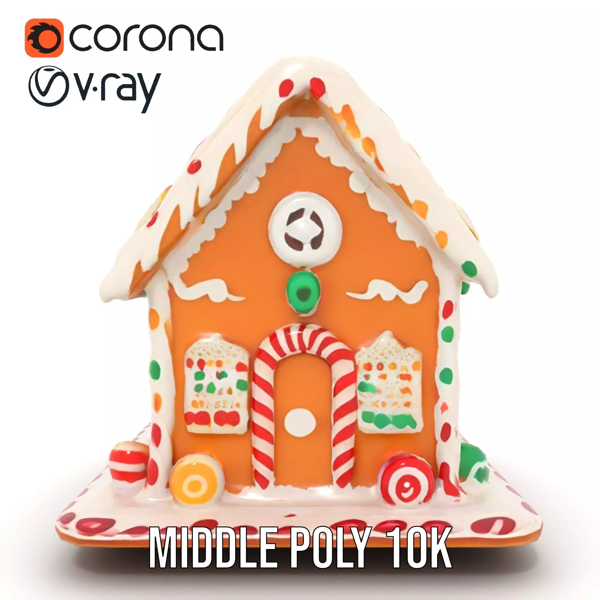 Colorful Gingerbread House model pack Low-poly 3D model_17
