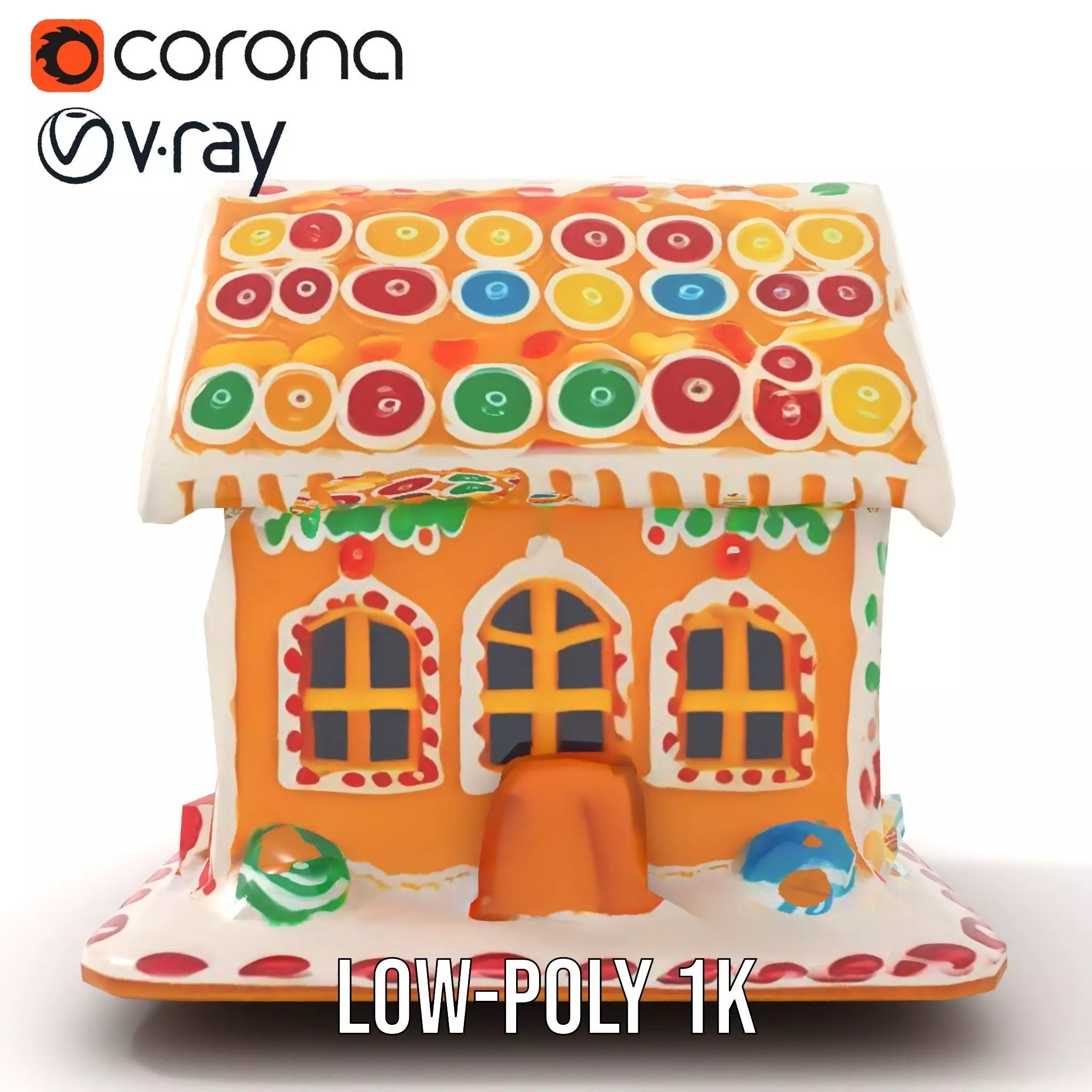 Colorful Gingerbread House model pack Low-poly 3D model_21