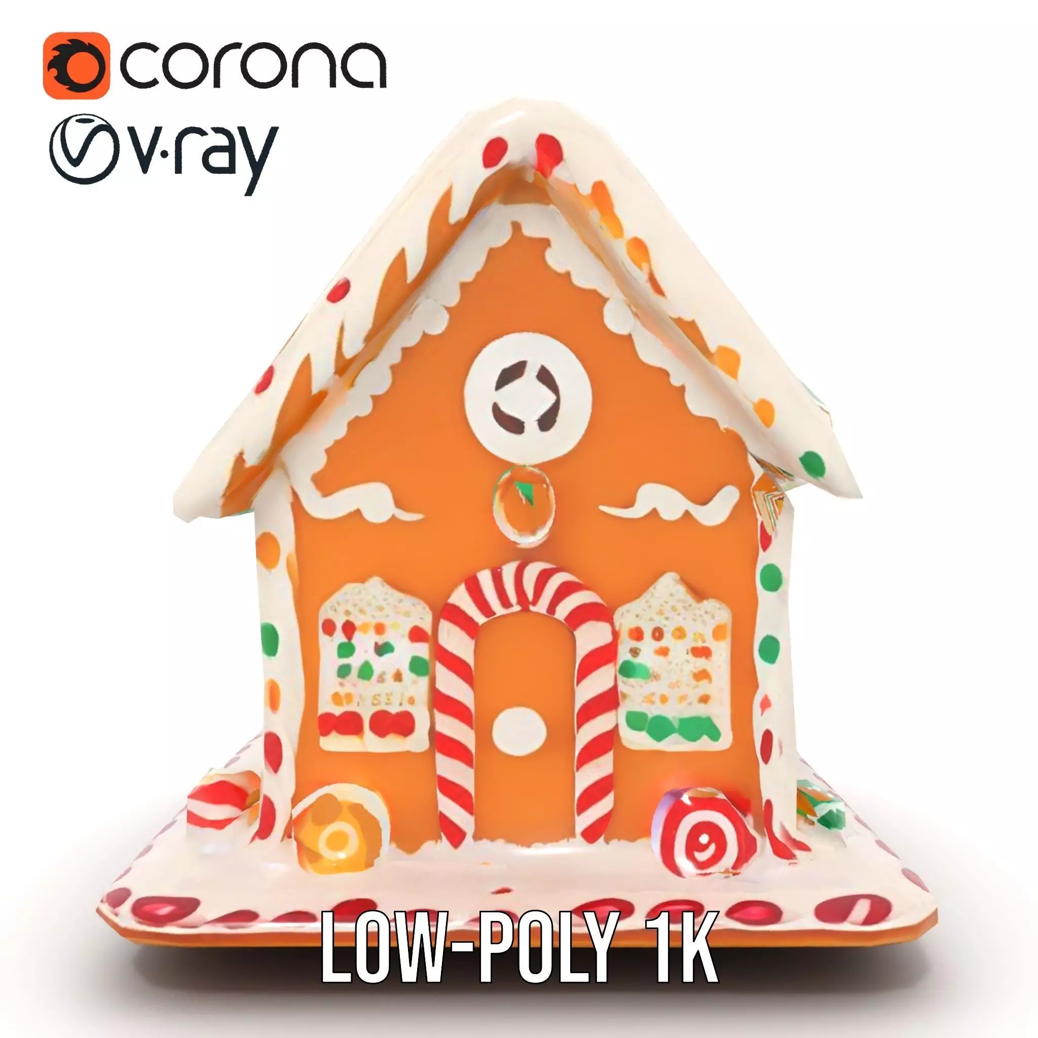 Colorful Gingerbread House model pack Low-poly 3D model_15
