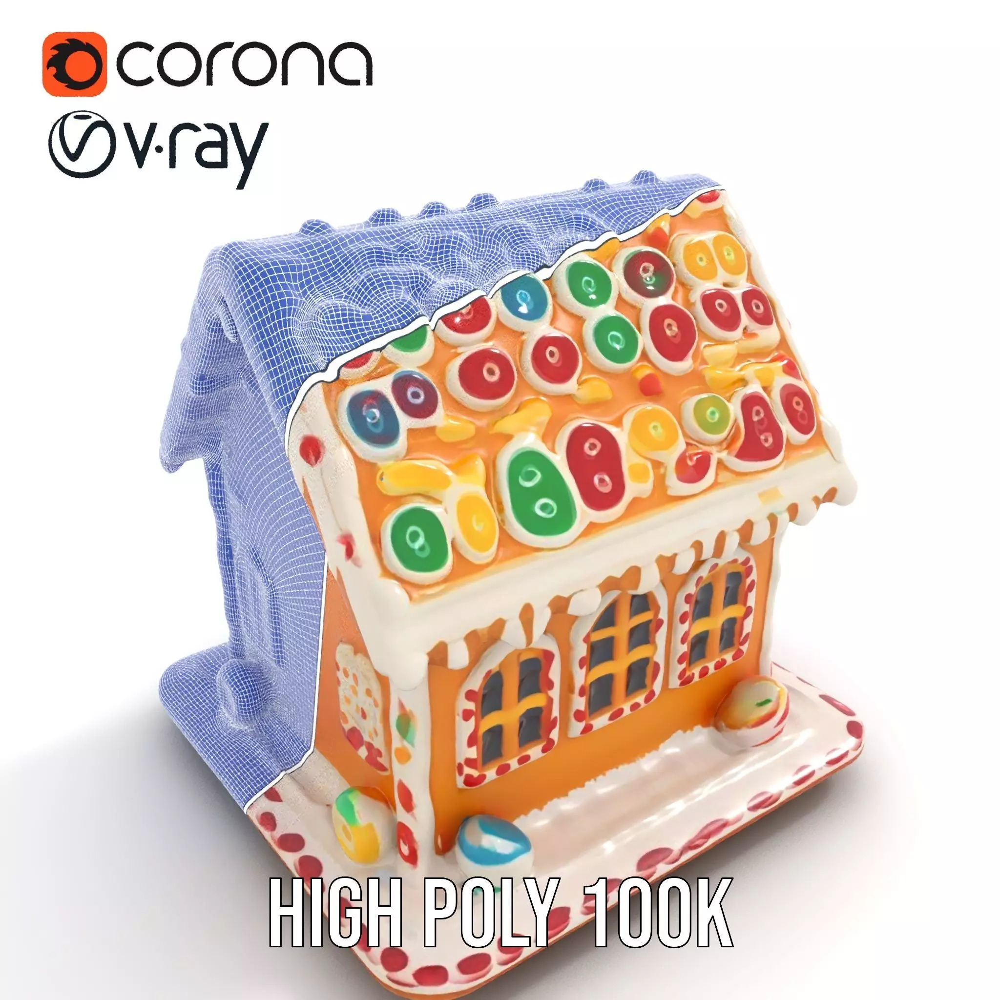 Colorful Gingerbread House model pack Low-poly 3D model_30