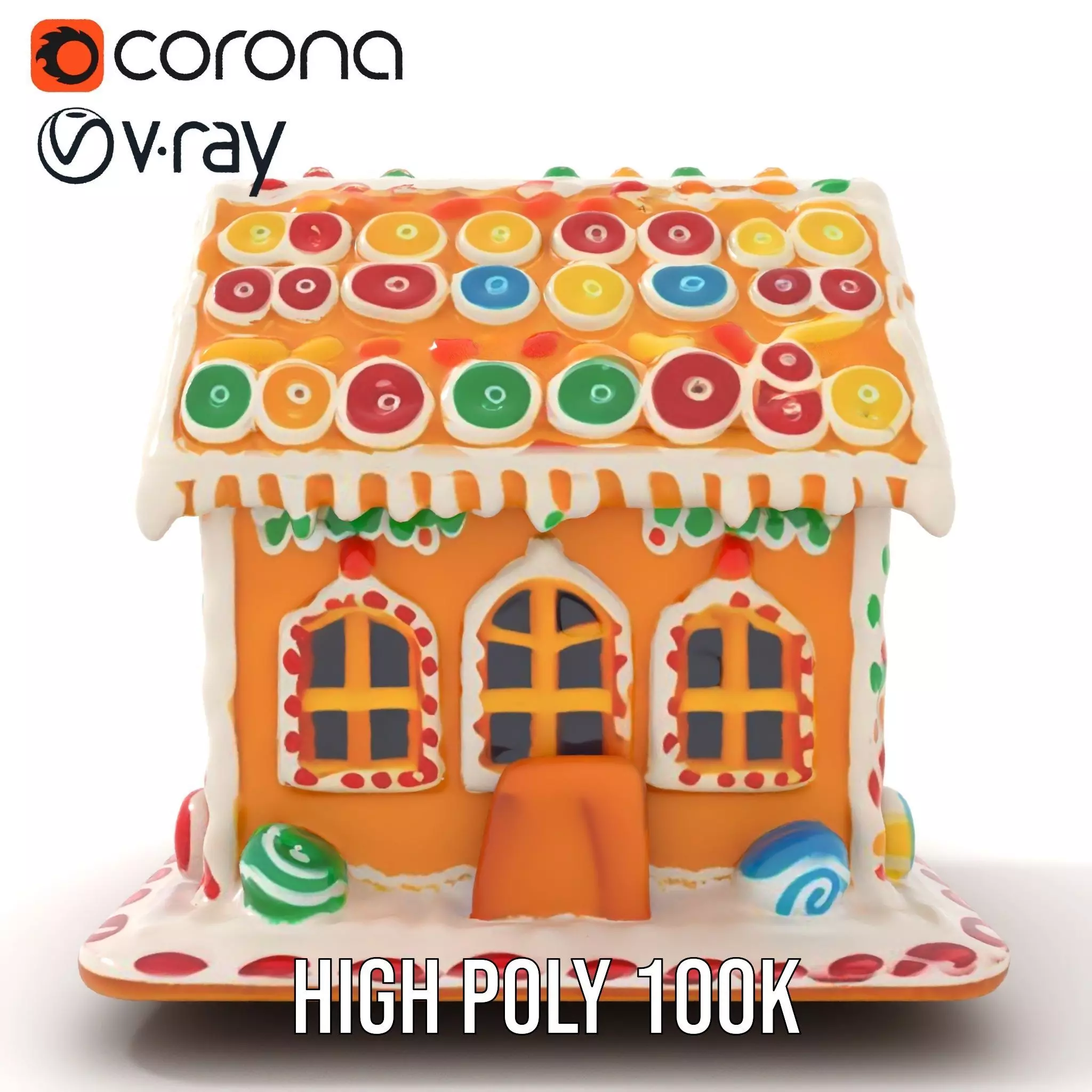 Colorful Gingerbread House model pack Low-poly 3D model_19