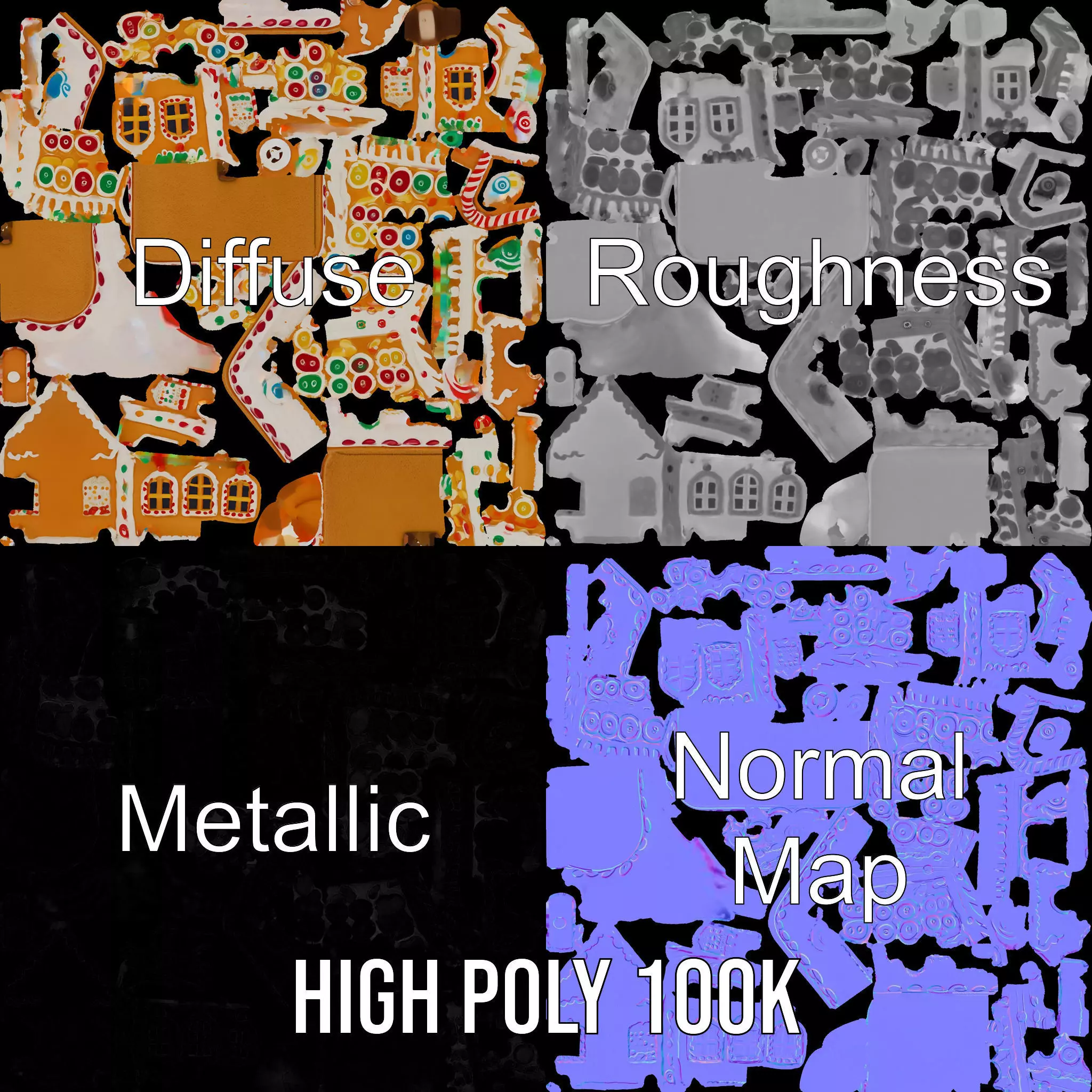 Colorful Gingerbread House model pack Low-poly 3D model_4