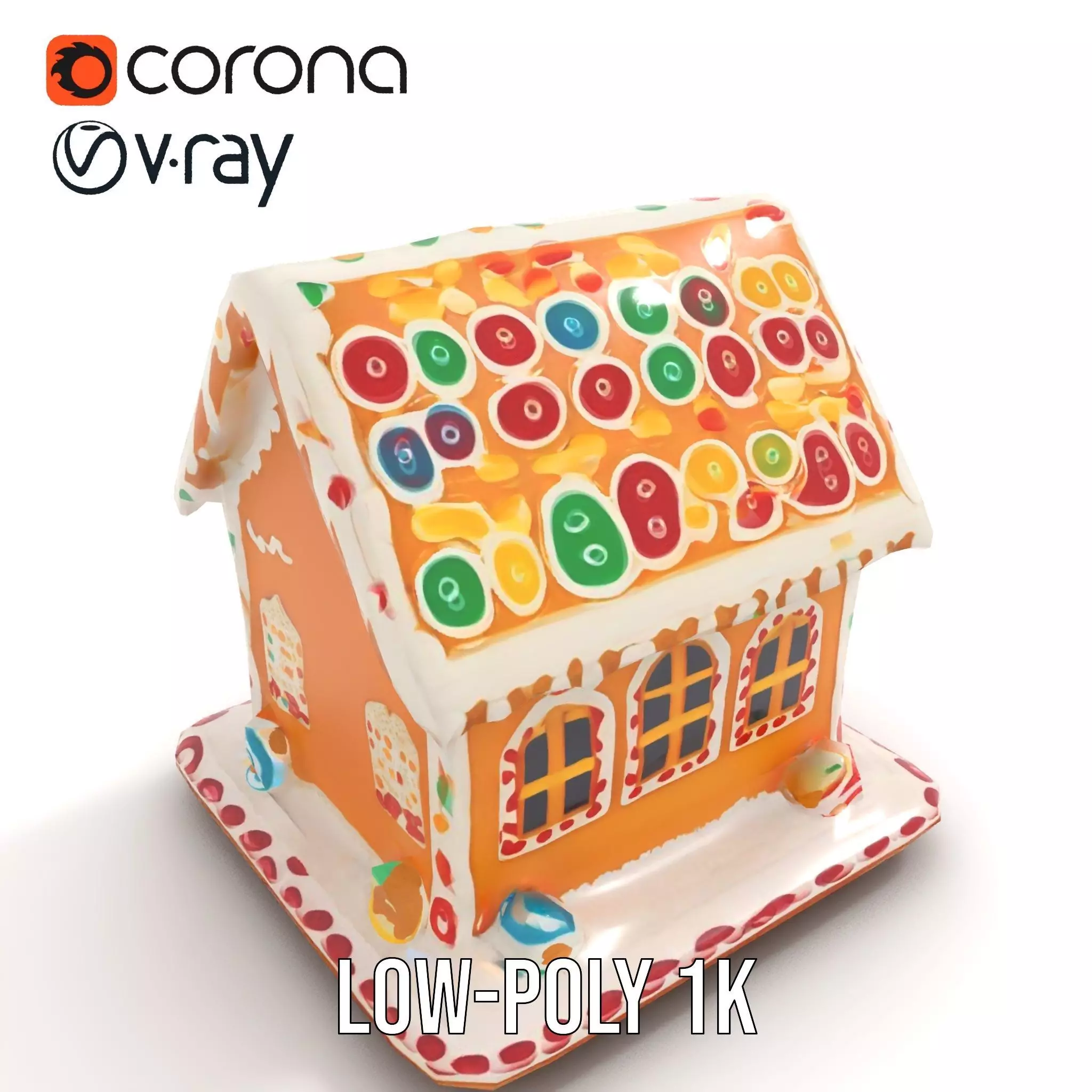 Colorful Gingerbread House model pack Low-poly 3D model_8