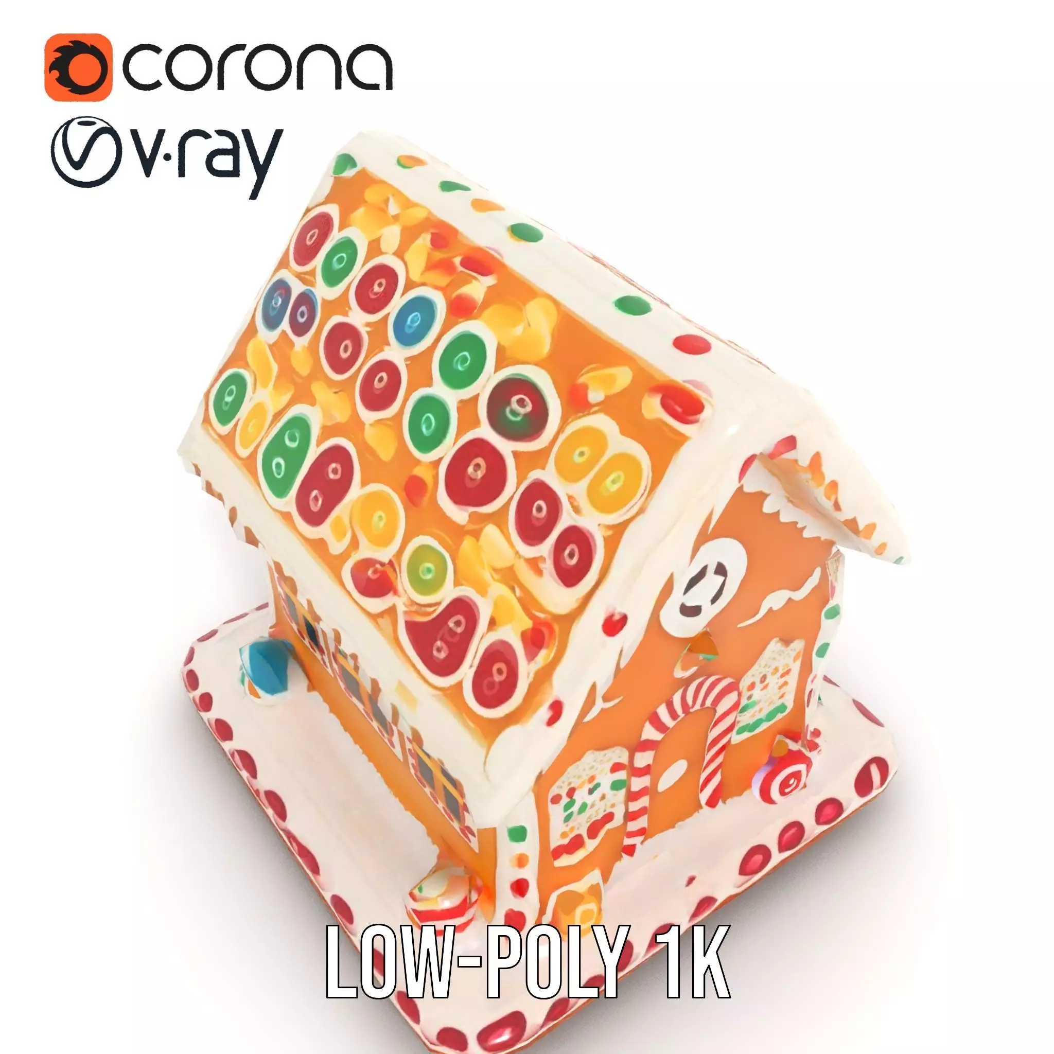 Colorful Gingerbread House model pack Low-poly 3D model_10