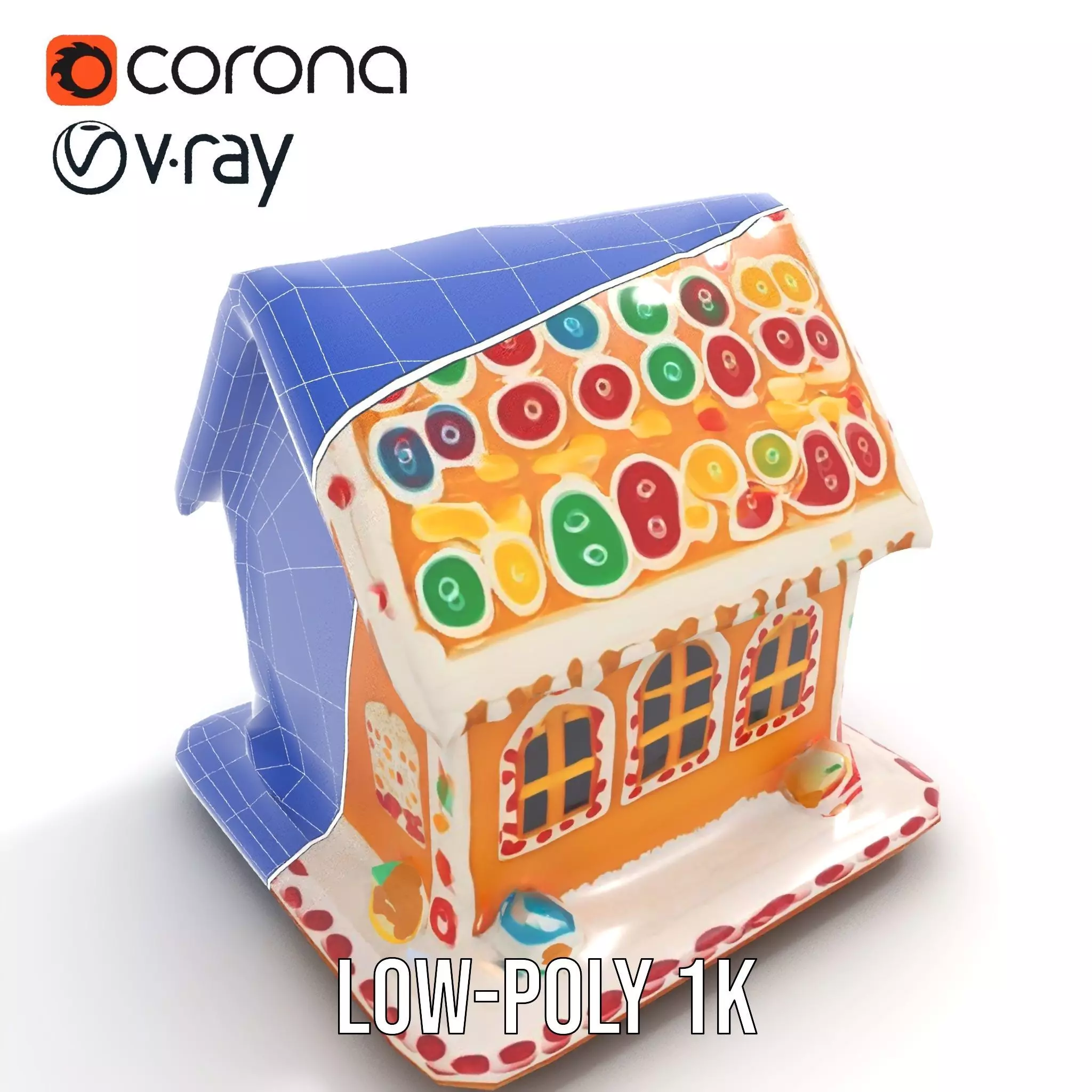 Colorful Gingerbread House model pack Low-poly 3D model_26