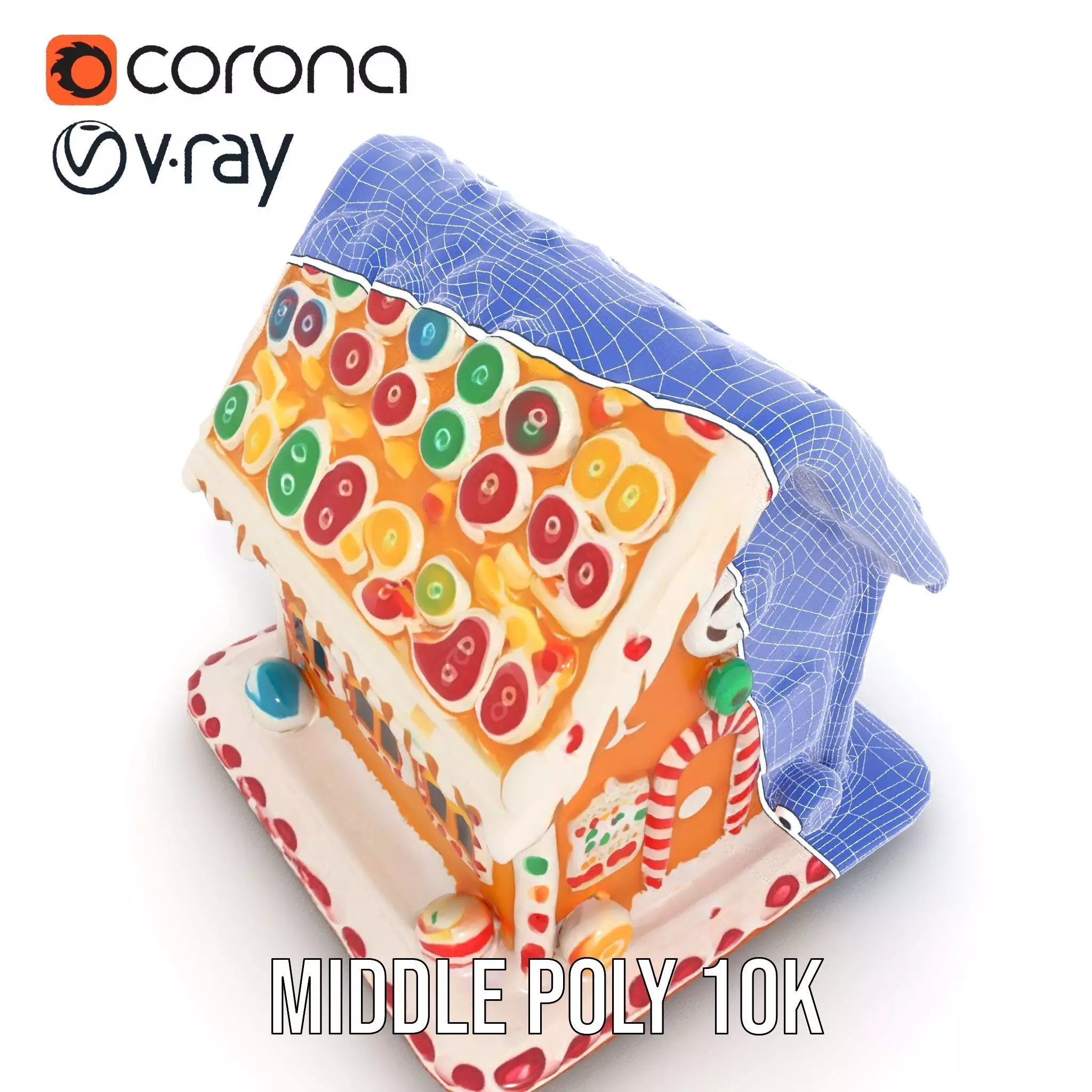 Colorful Gingerbread House model pack Low-poly 3D model_12