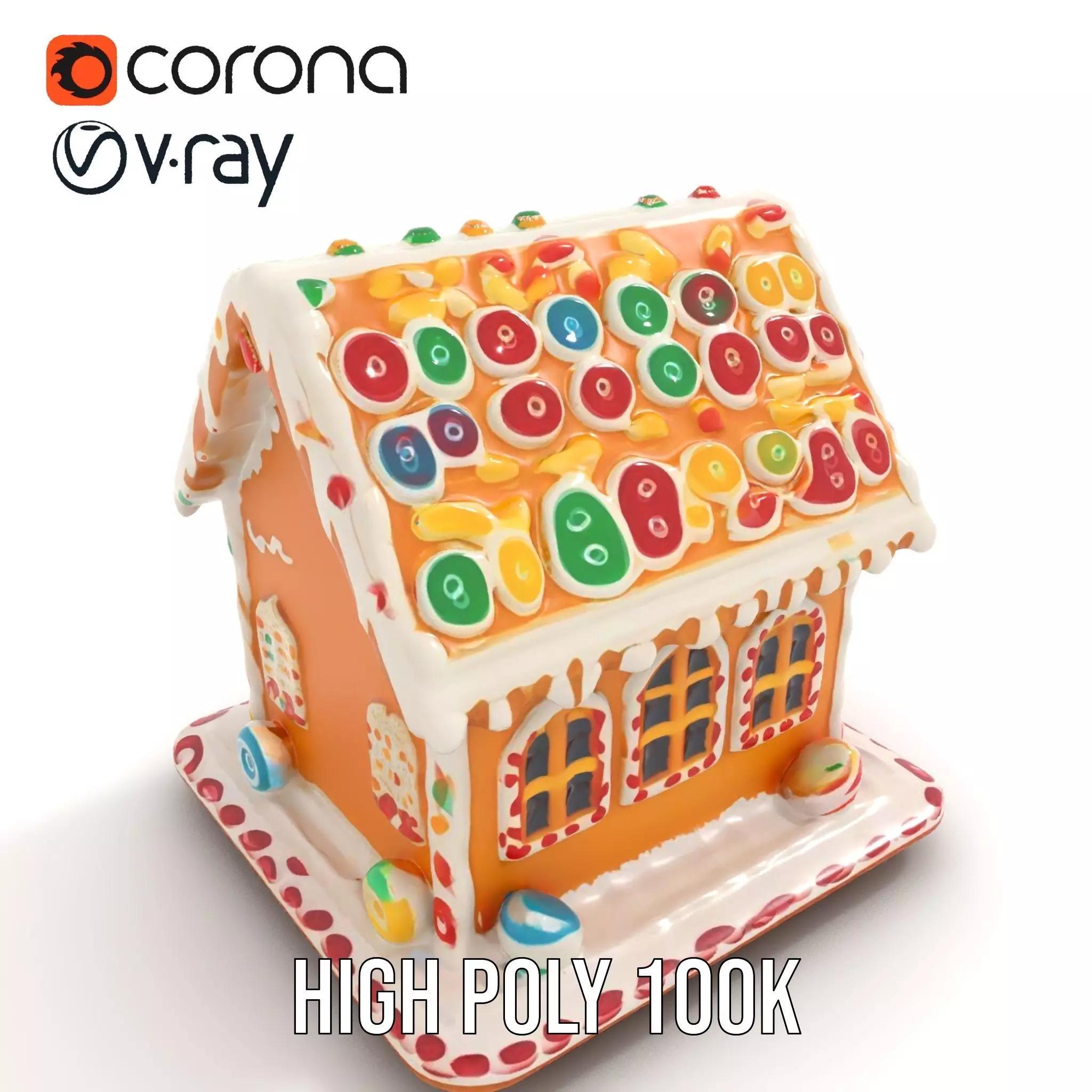 Colorful Gingerbread House model pack Low-poly 3D model_16