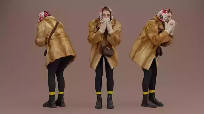 Elegant Woman Blowing Kiss in Fur Coat