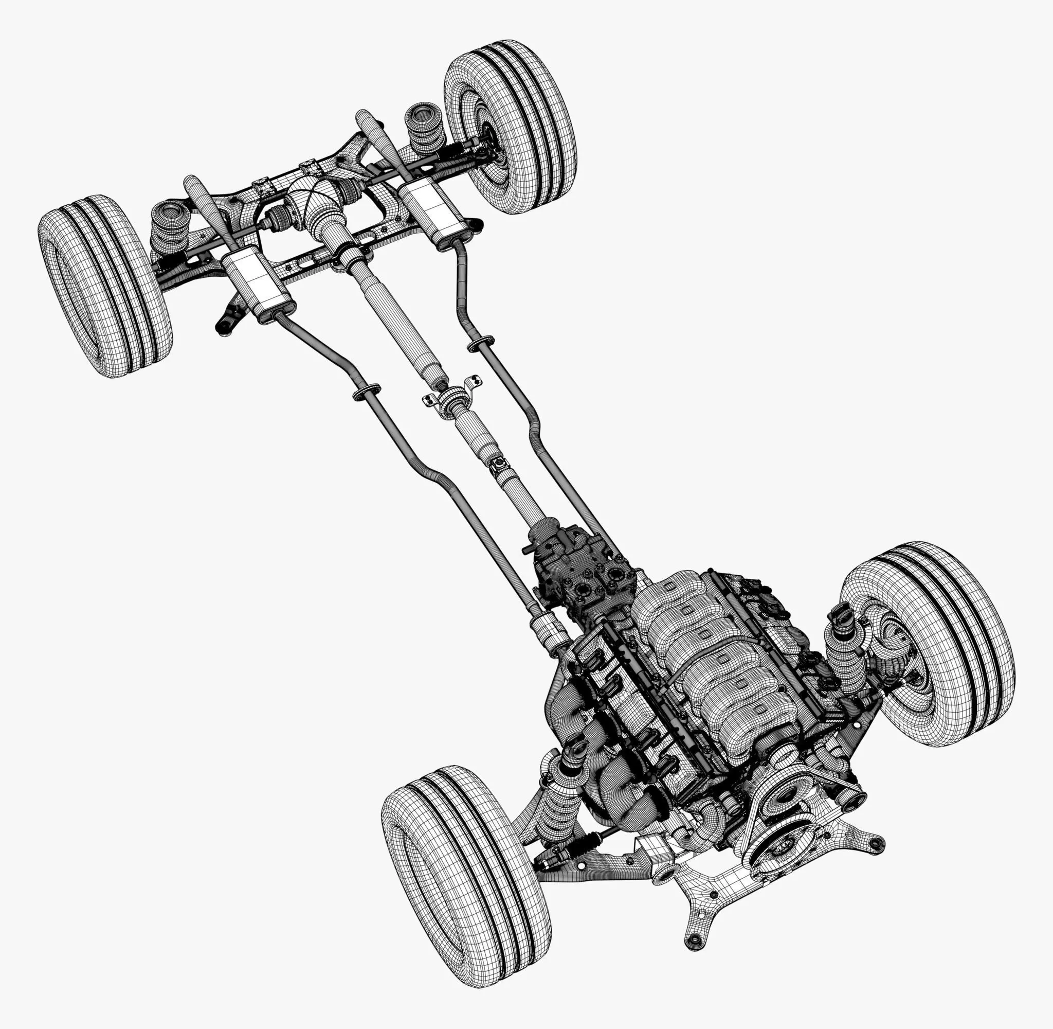 Car Powertrain with Chassis M1 3D model_10