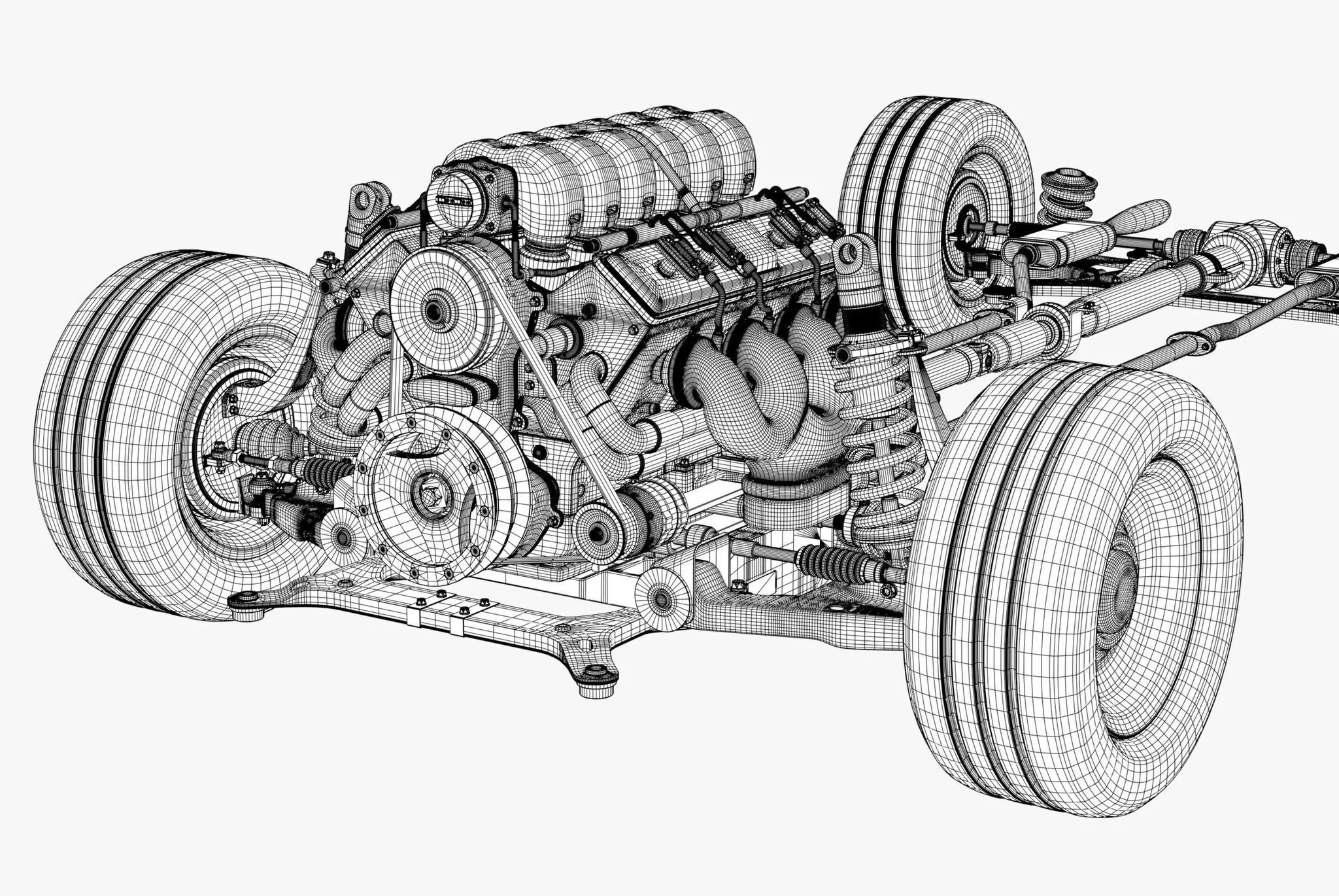Car Powertrain with Chassis M1 3D model_8