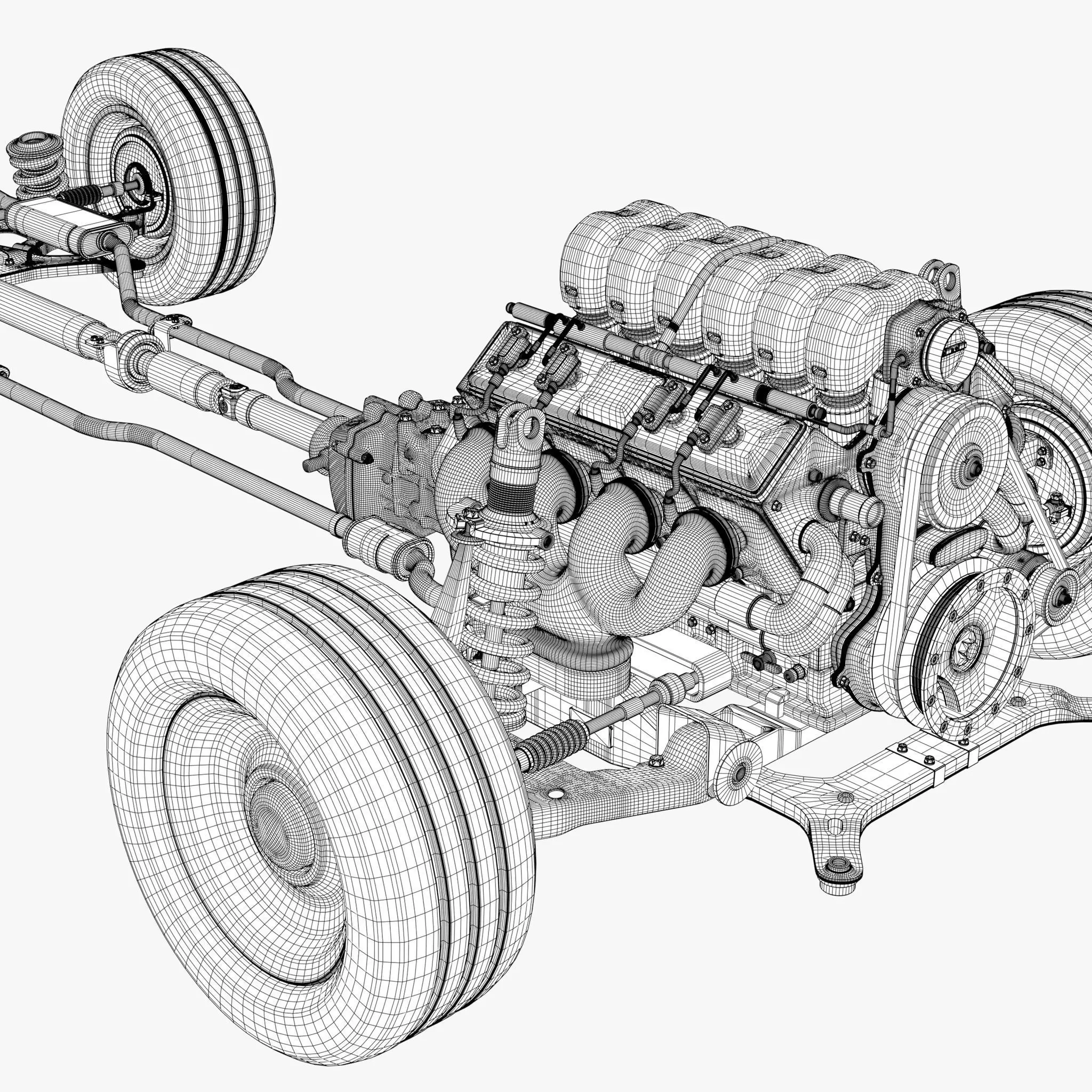 Car Powertrain with Chassis M1 3D model_12