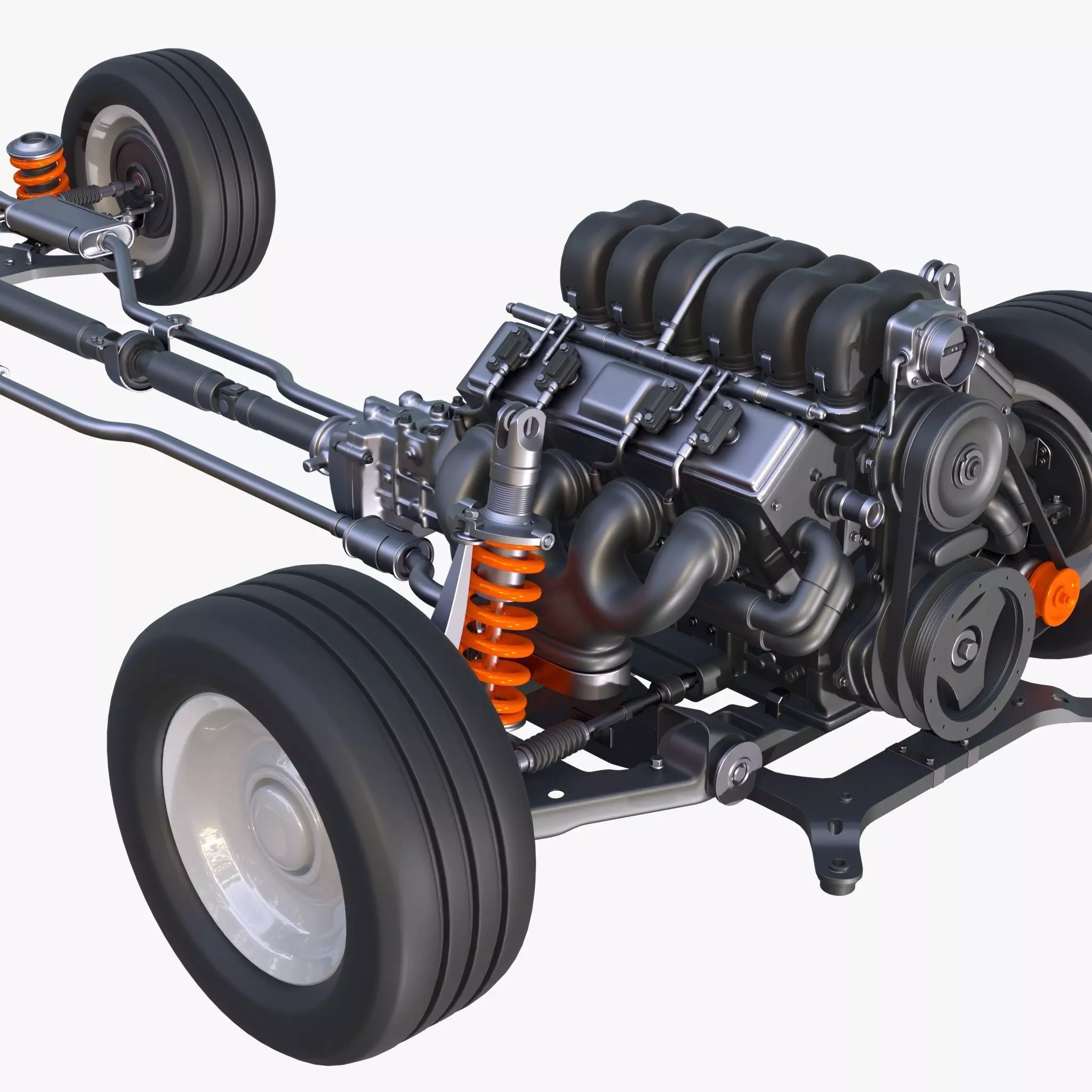 Car Powertrain with Chassis M1 3D model_5