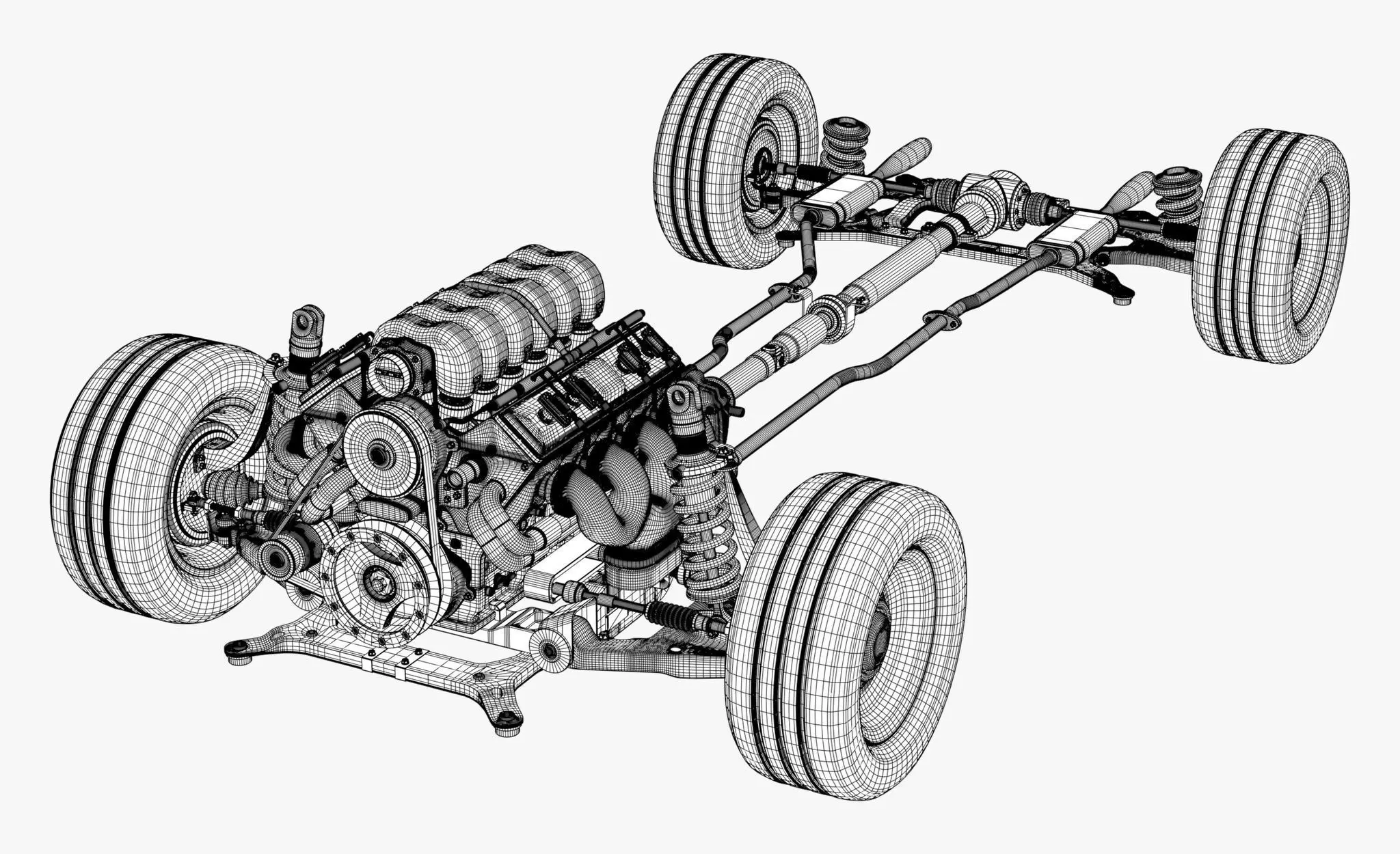 Car Powertrain with Chassis M1 3D model_7