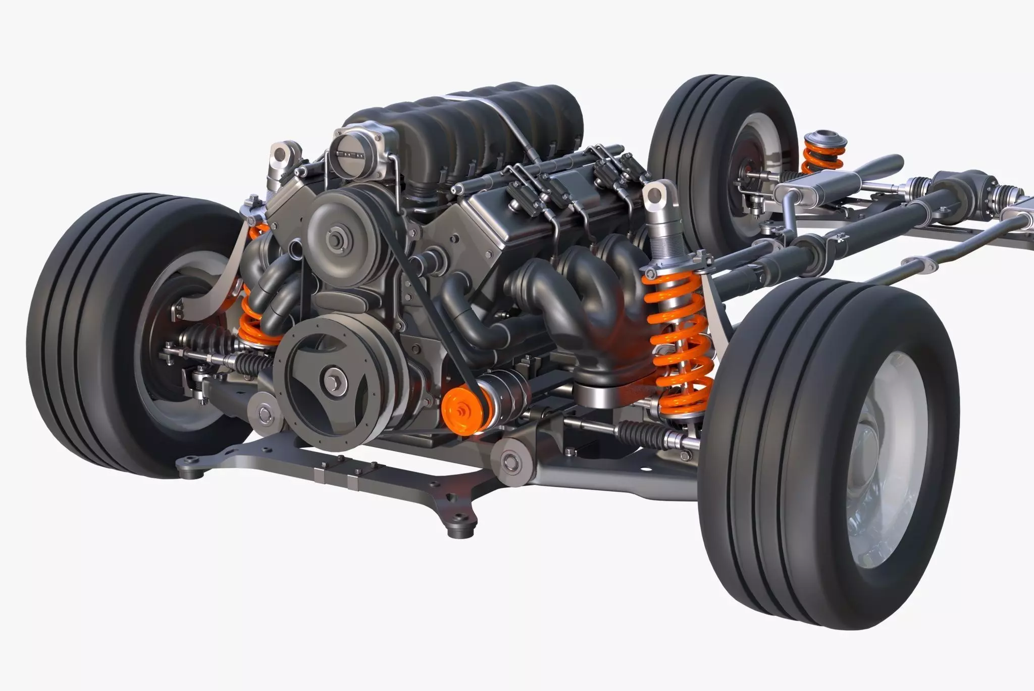 Car Powertrain with Chassis M1 3D model_1