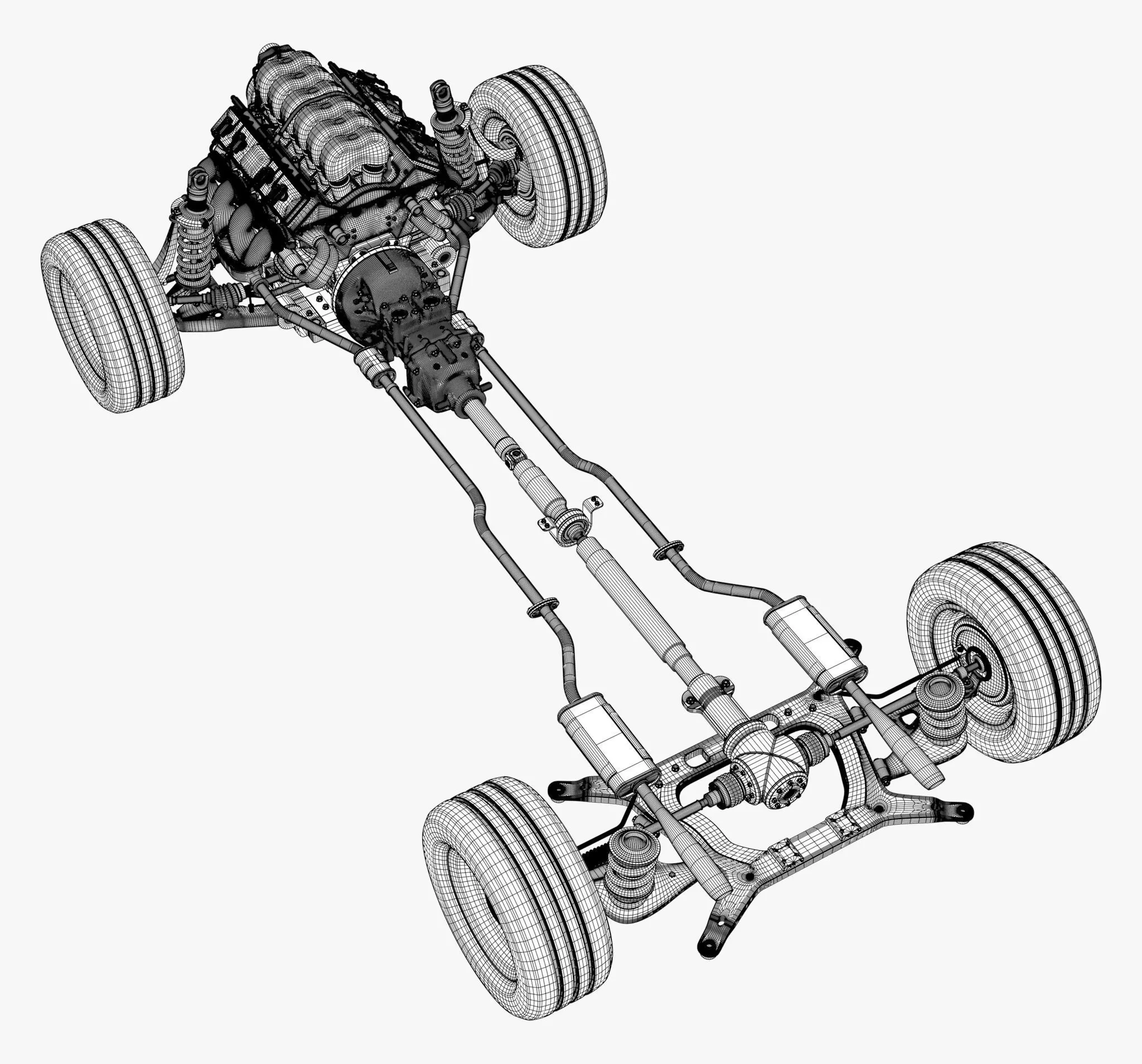 Car Powertrain with Chassis M1 3D model_11
