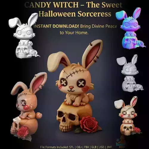 Stitched Bunny on Skull Figure  3D Print File