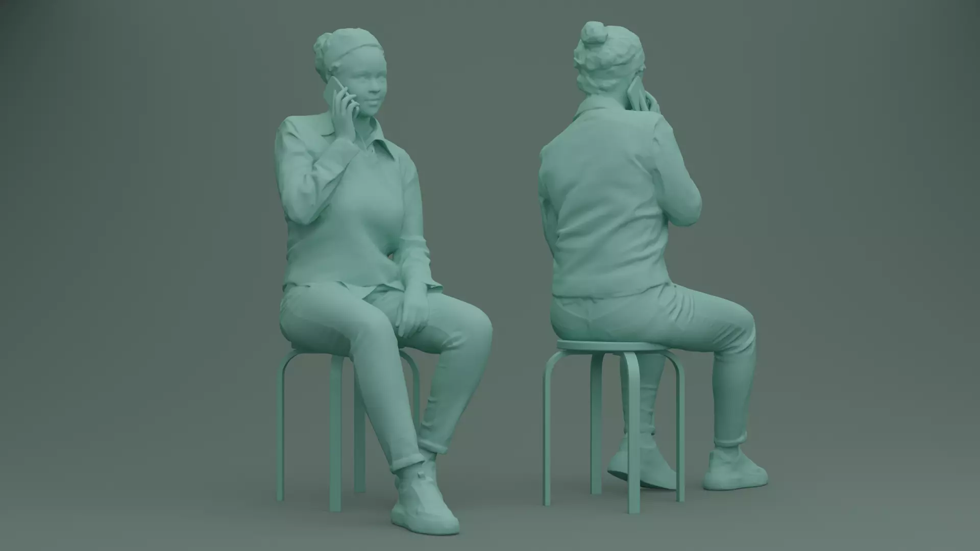 Girl Sits and Talks on the Phone 3D model_1