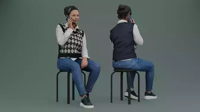 Girl Sits and Talks on the Phone 3D model Girl Sits and Talks on the Phone 3D model