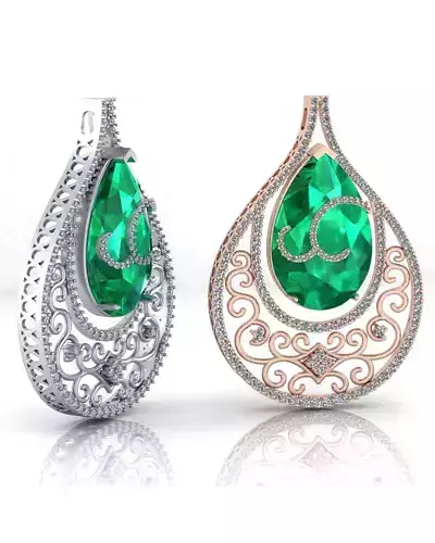 pear emerald floral jewelry pendant