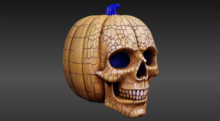 Skull Pumpkin Half Mask 3D Model Halloween Decor Cosplay 3D print model_1