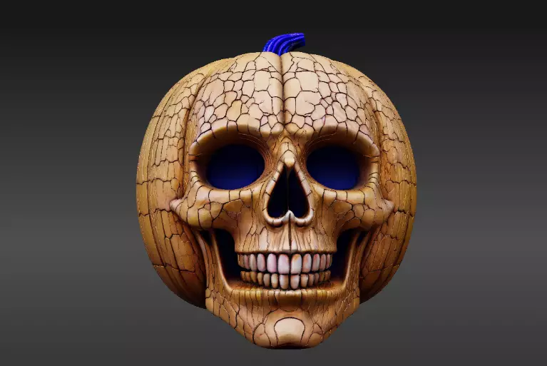 Skull Pumpkin Half Mask 3D Model Halloween Decor Cosplay 3D print model_7