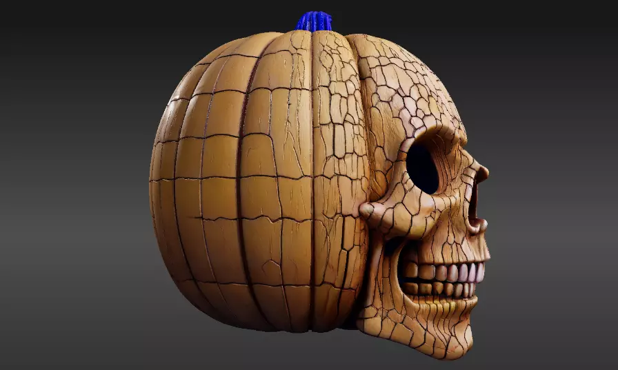 Skull Pumpkin Half Mask 3D Model Halloween Decor Cosplay 3D print model_5