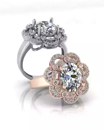 oval halo flower shape jewelry ring 
