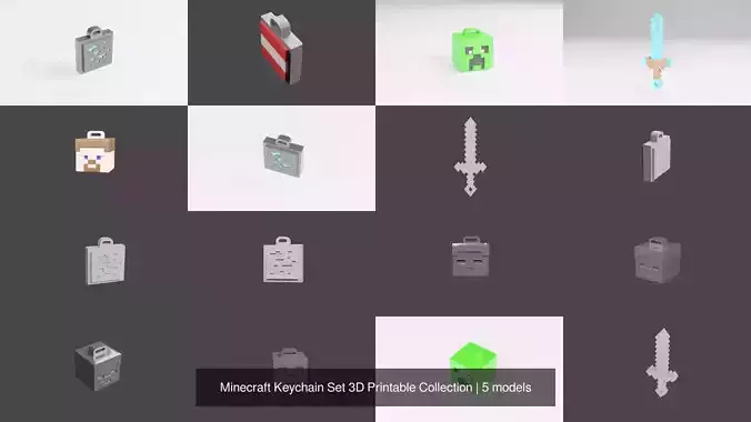 Minecraft Keychain Set 3D Printable Collection 