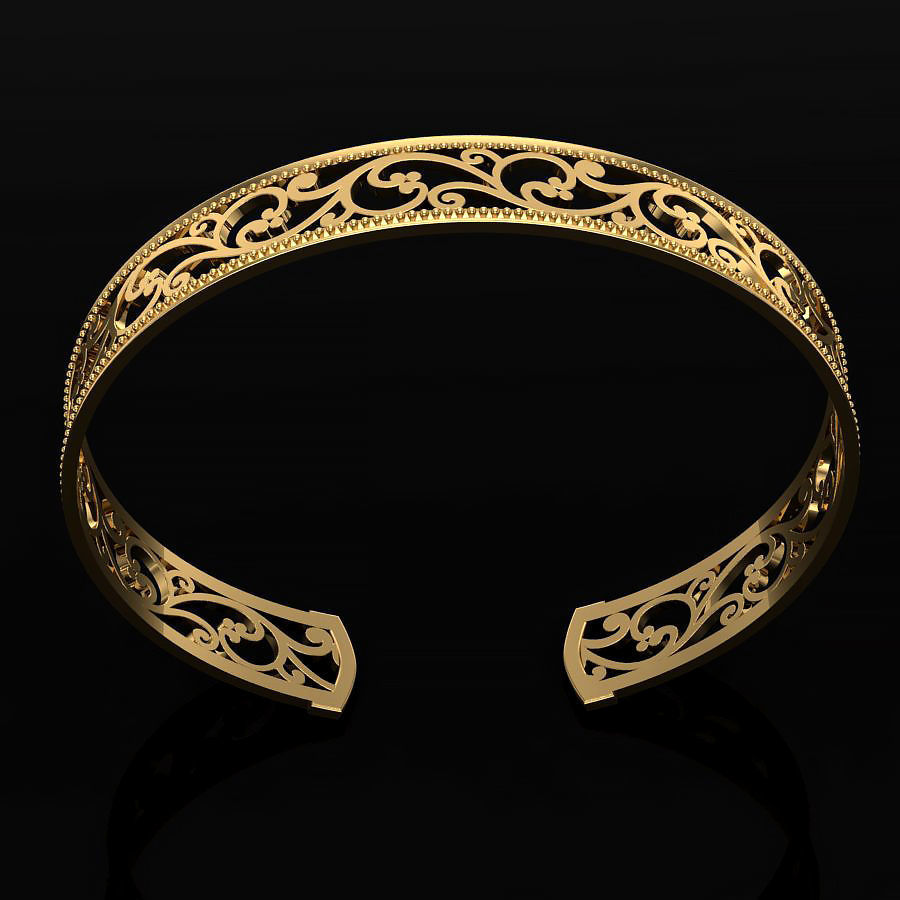 Bracelet ornate gold cuff 3D print model_2
