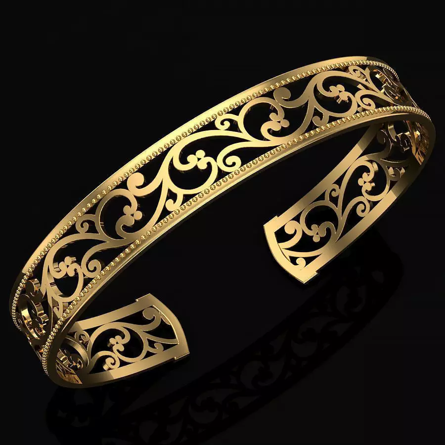 Bracelet ornate gold cuff 3D print model_0