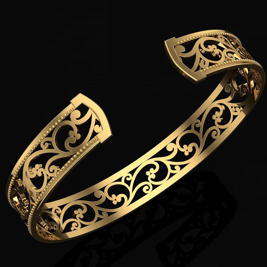 Bracelet ornate gold cuff 3D print model_1