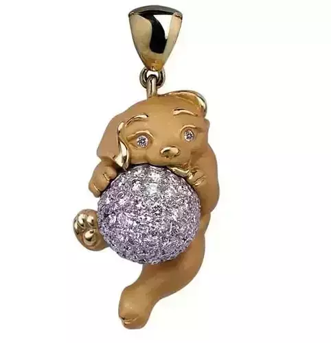 Pendants gold pendant with dog holding diamond ball 3D print model