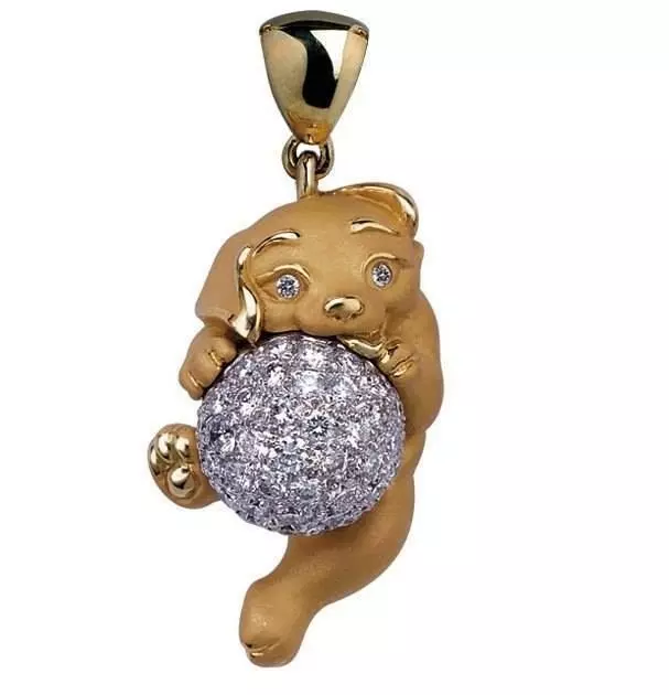 Pendants gold pendant with dog holding diamond ball 3D print model_0