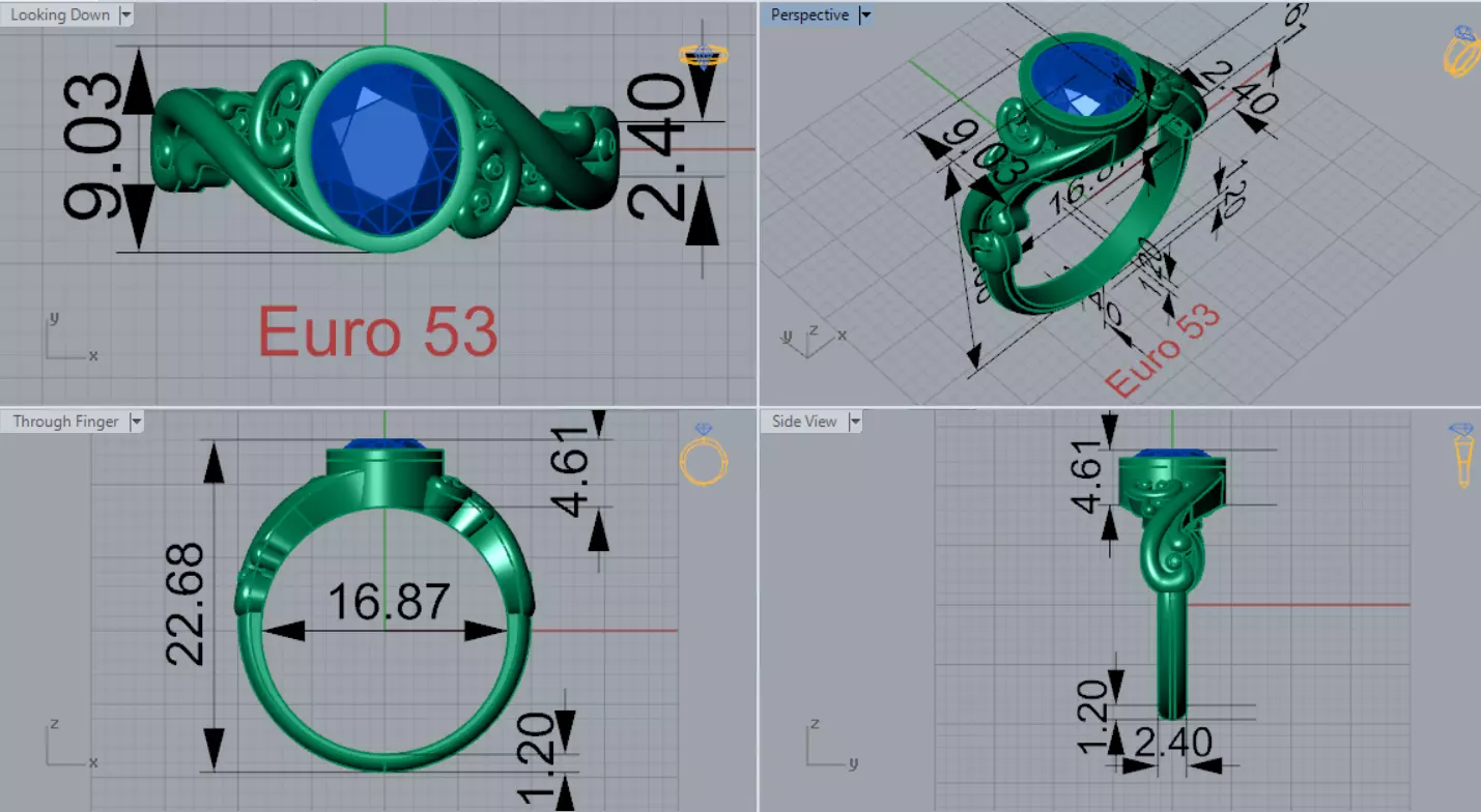 Ring Oval Turquoise with Intricate Slim Shoulders gr0155 3D print model_8