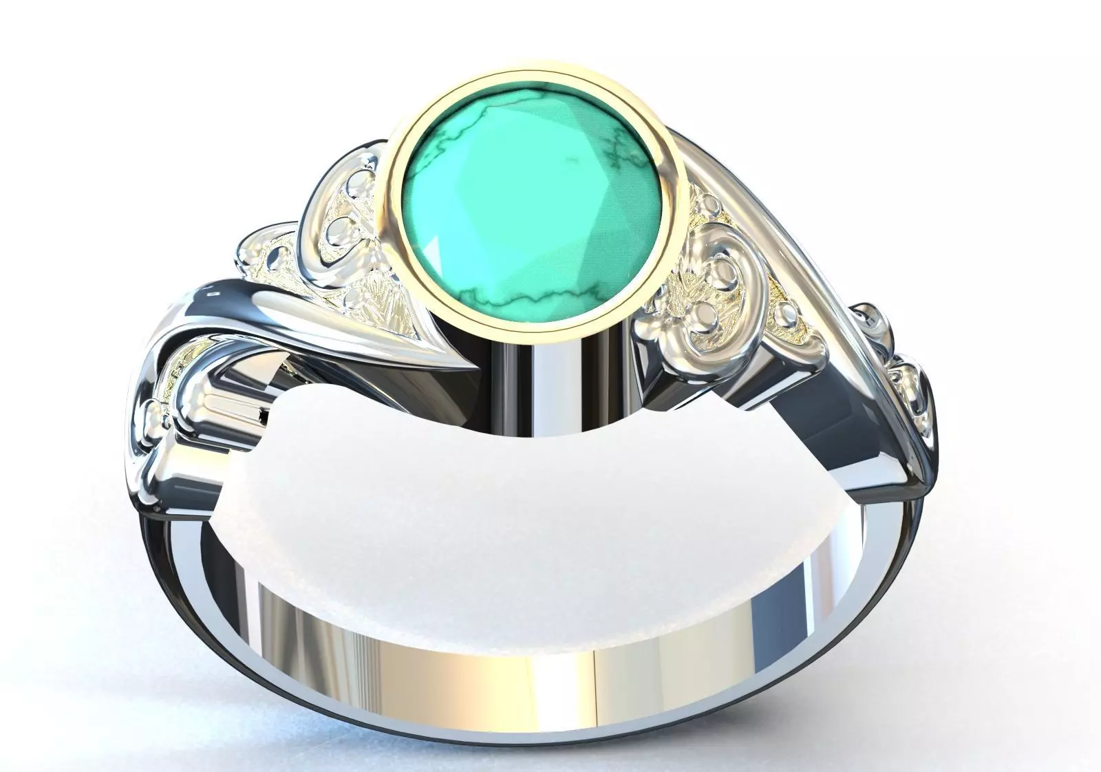 Ring Oval Turquoise with Intricate Slim Shoulders gr0155 3D print model_14
