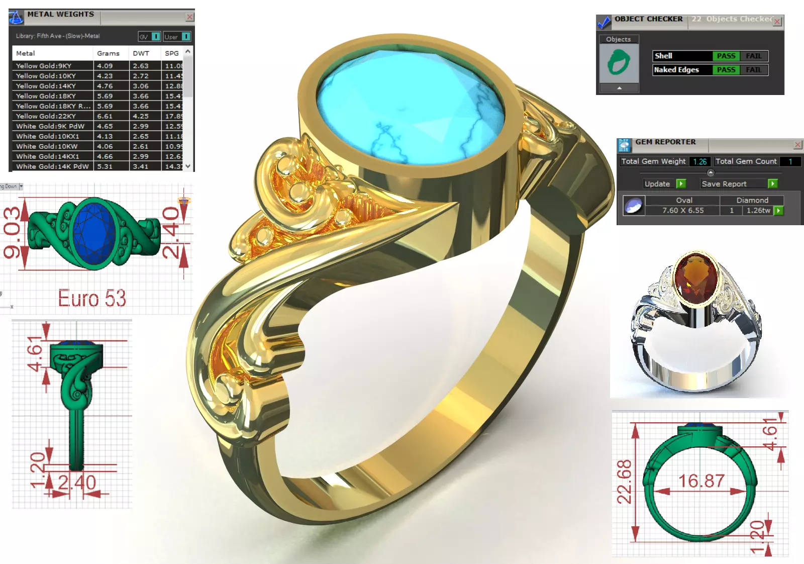 Ring Oval Turquoise with Intricate Slim Shoulders gr0155 3D print model_0