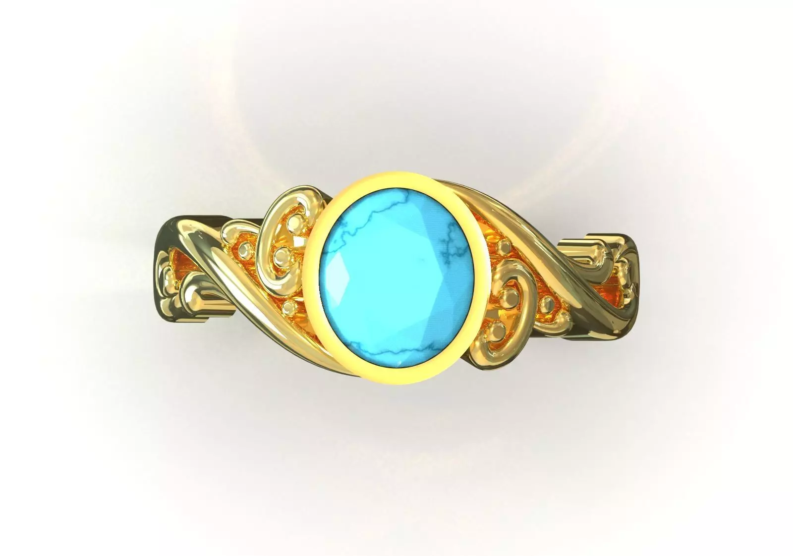 Ring Oval Turquoise with Intricate Slim Shoulders gr0155 3D print model_4