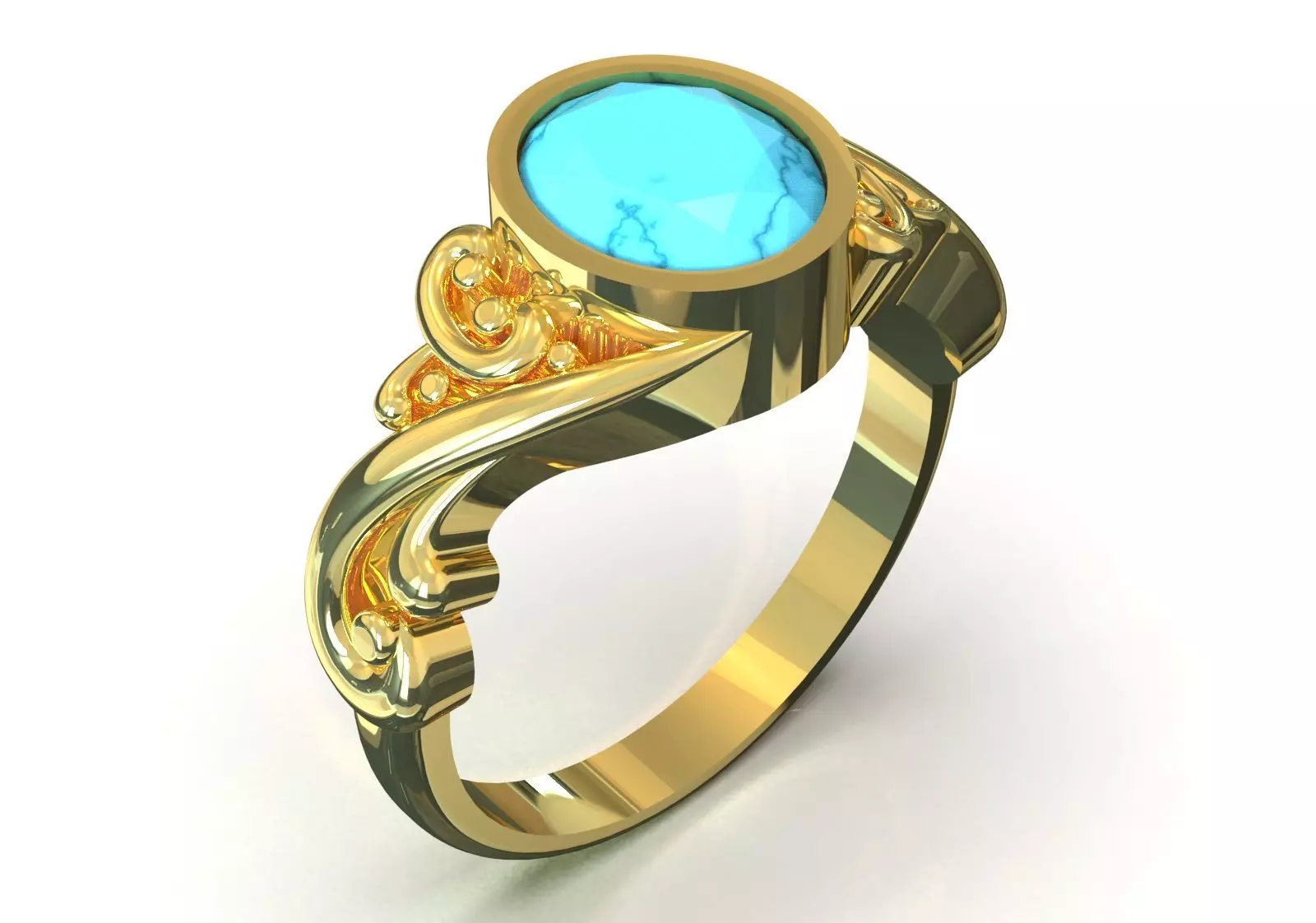 Ring Oval Turquoise with Intricate Slim Shoulders gr0155 3D print model_1