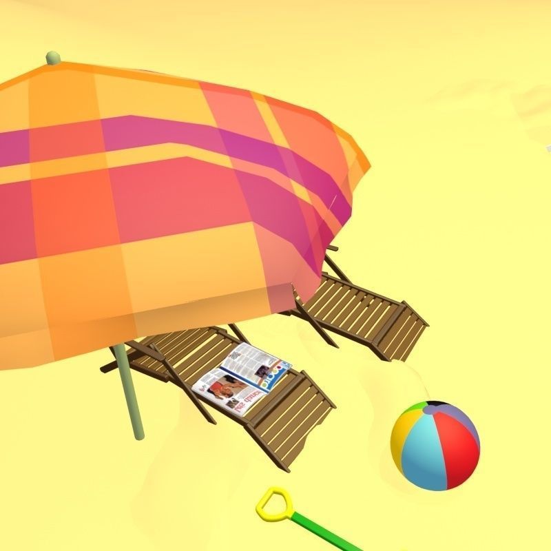 Complete Cartoon Beach Scene 3D model_1