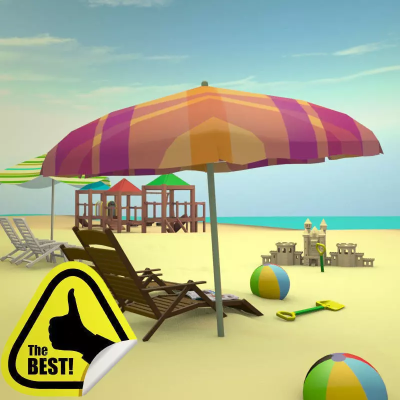 Complete Cartoon Beach Scene 3D model_0