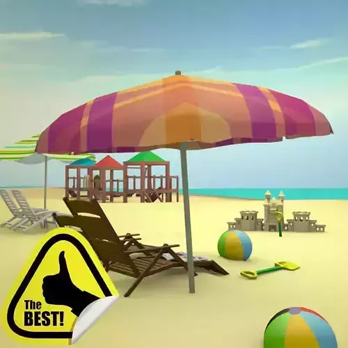 Complete Cartoon Beach Scene 3D model