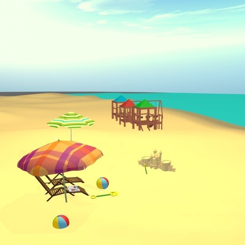 Complete Cartoon Beach Scene 3D model_5